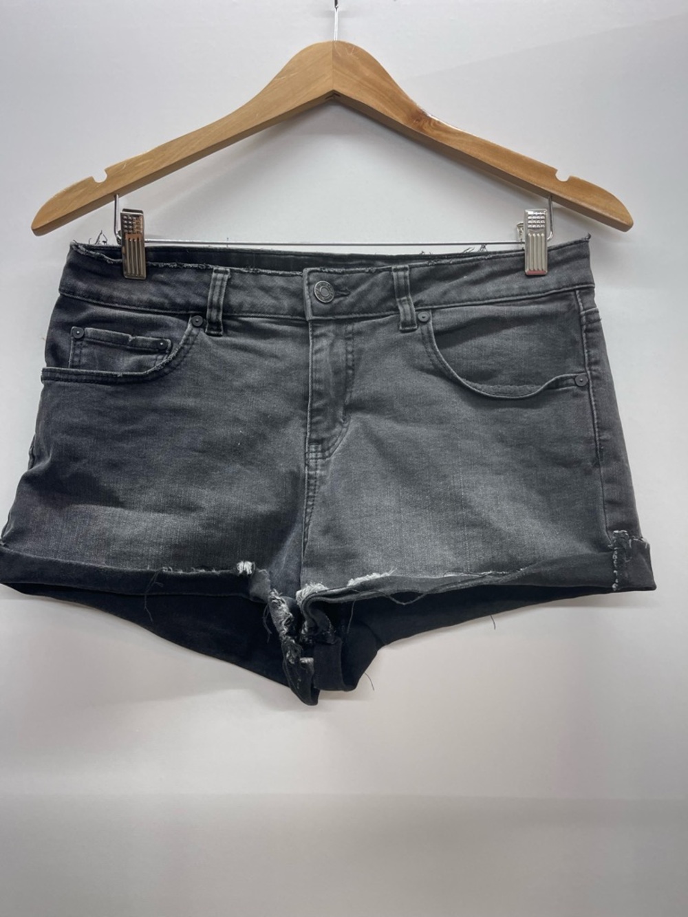 Indigo Rein Washed Black Denim Cutoff Shorts